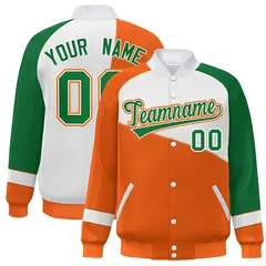 Orange White-Kelly Green Color Block Varsity Full-Snap Baseball Jacket