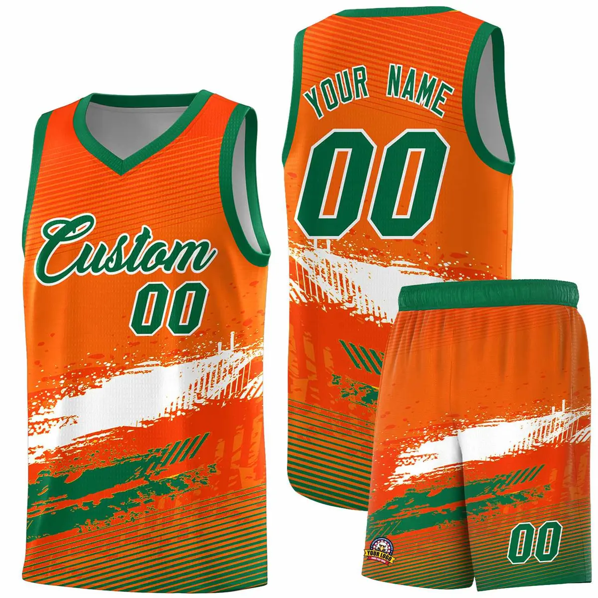 Orange White Kelly Green Graffiti Basketball Jersey