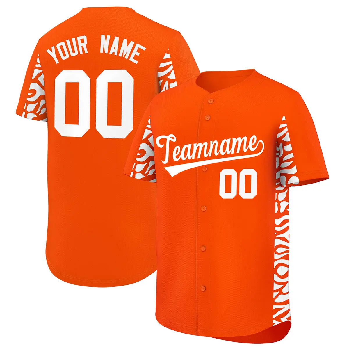 Orange White Leopard Graffiti Side Design Baseball Jersey