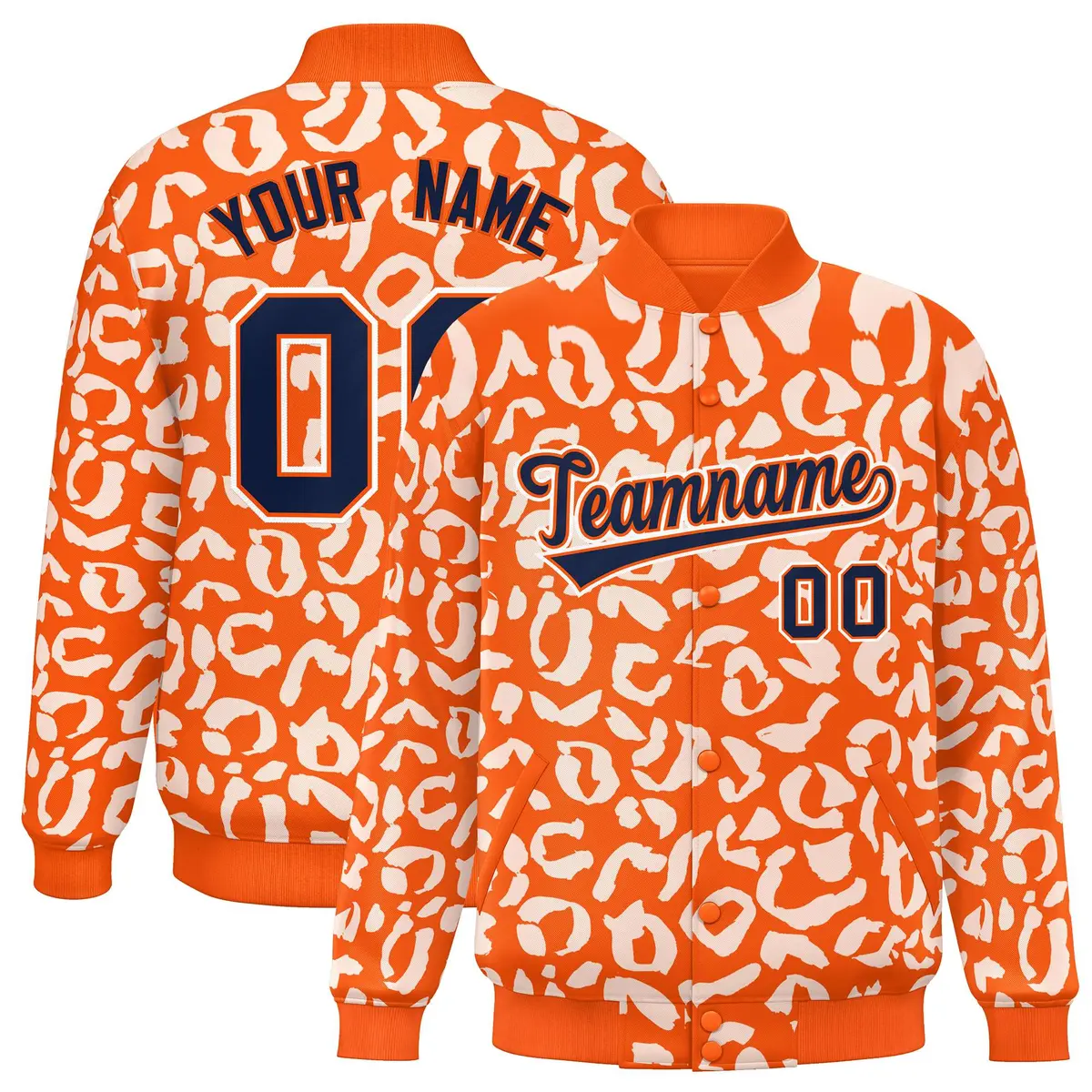 Orange White Leopard Graffiti Varsity Letterman Baseball Jacket