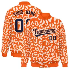 Orange White Leopard Graffiti Varsity Letterman Baseball Jacket 1