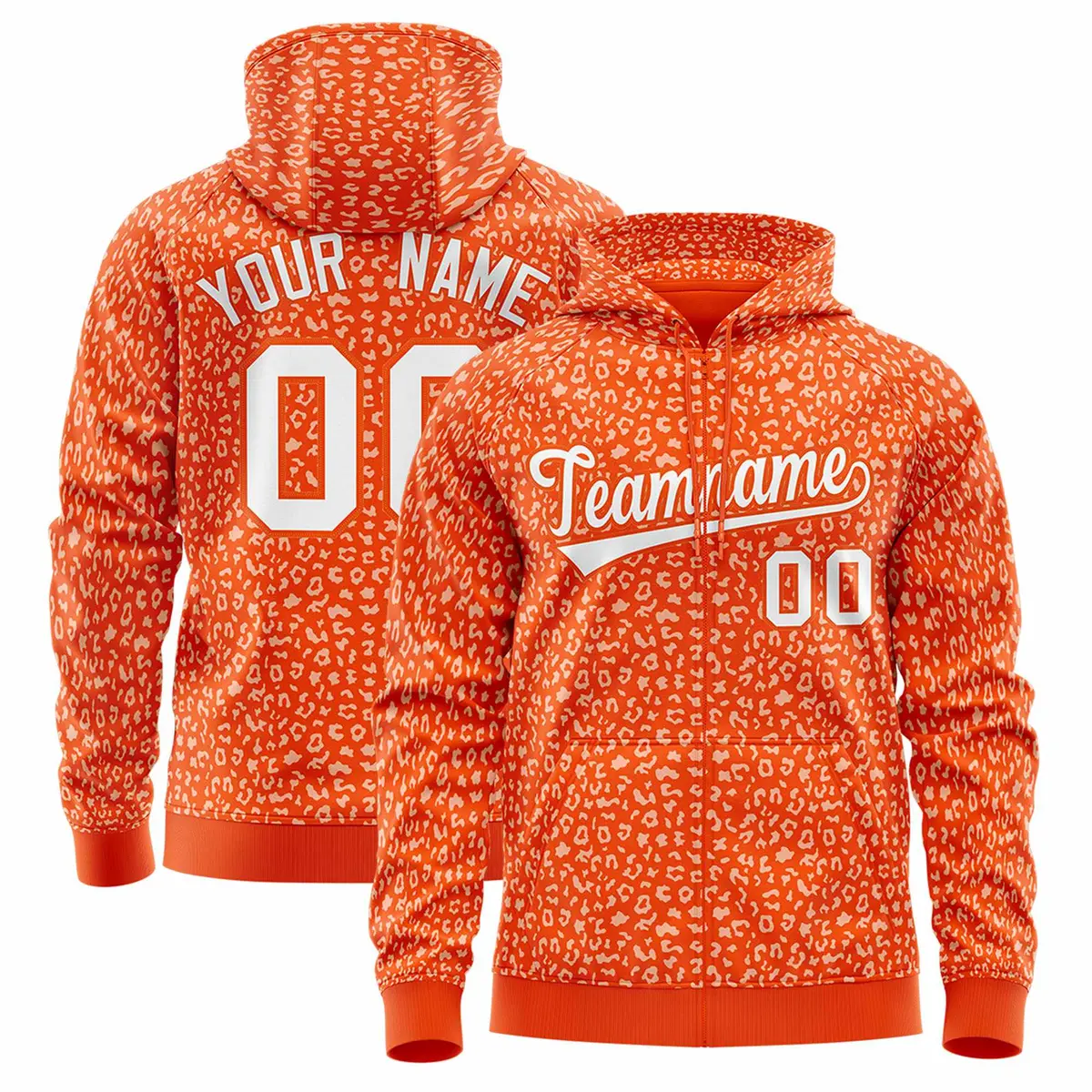 Orange White Leopard Print Varsity Letterman Jacket Hoodie