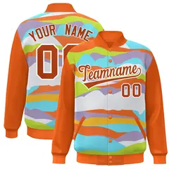 Orange White Multi Clouds Graffiti Varsity Full-Snap Jacket