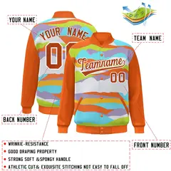 Orange White Multi Clouds Graffiti Varsity Full-Snap Jacket 2