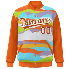 Orange White Multi Clouds Graffiti Varsity Full-Snap Jacket 3