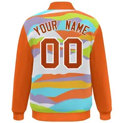 Orange White Multi Clouds Graffiti Varsity Full-Snap Jacket 4