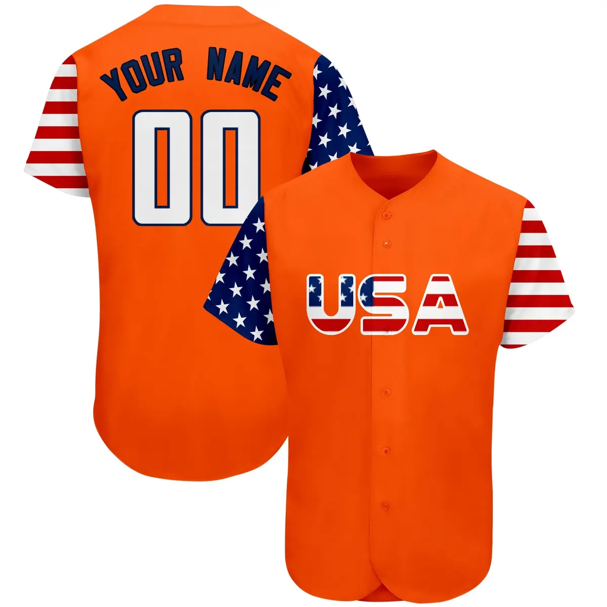 Orange White-Navy American Flag Baseball Jersey
