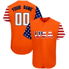 Orange White-Navy American Flag Baseball Jersey