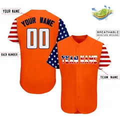Orange White-Navy American Flag Baseball Jersey 2