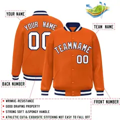 Orange White-Navy Classic Varsity Full-Snap Letterman Jacket 2