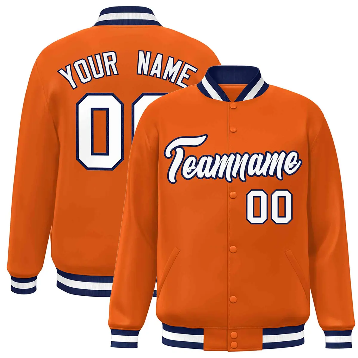 Orange White-Navy Classic Varsity Full-Snap Letterman Jacket