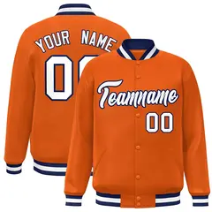 Orange White-Navy Classic Varsity Full-Snap Letterman Jacket 1