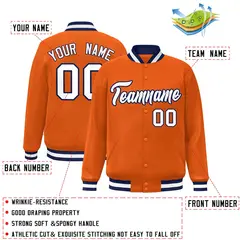 Orange White-Navy Classic Varsity Full-Snap Letterman Jacket 2