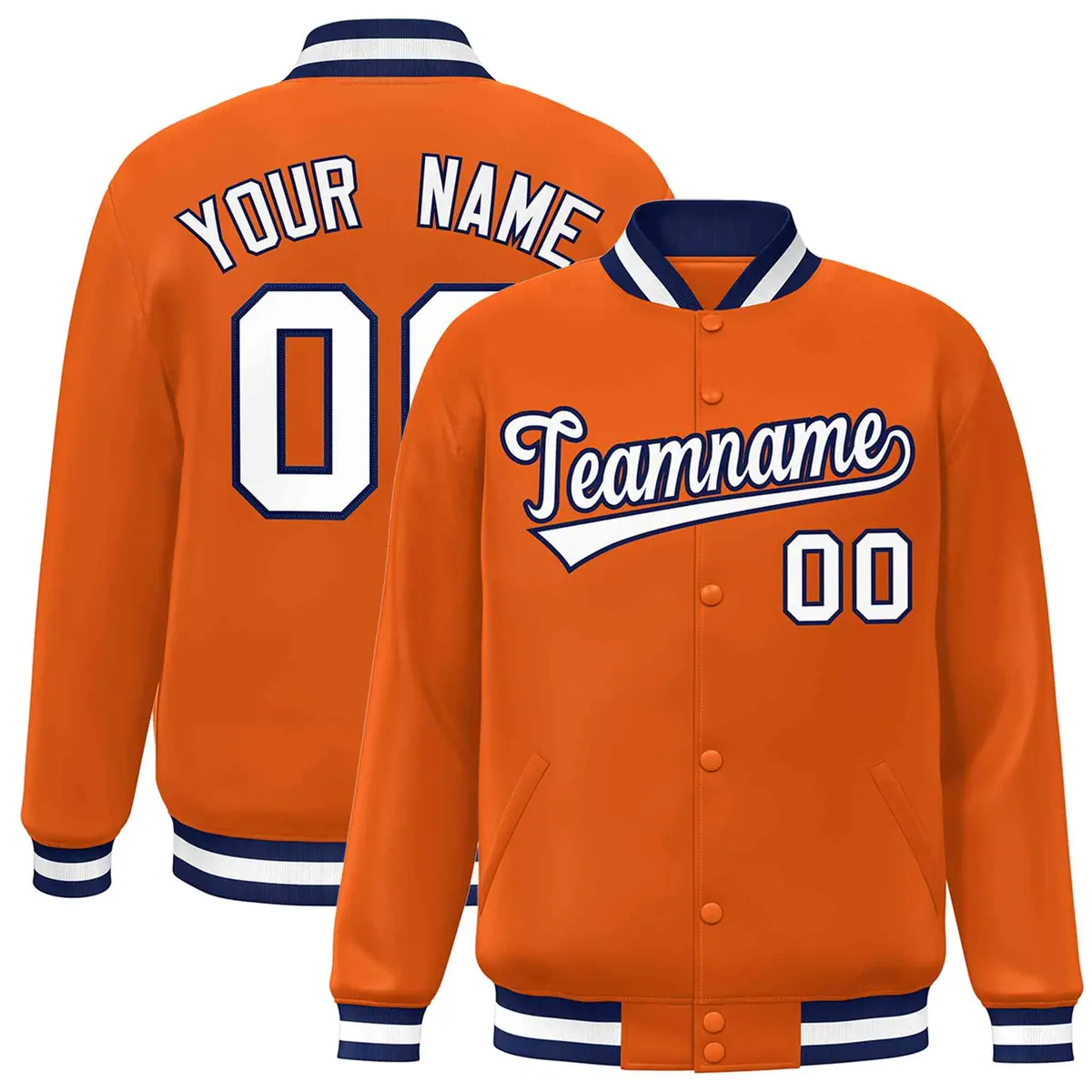 Orange White-Navy Classic Varsity Full-Snap Letterman Jacket