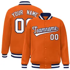 Orange White-Navy Classic Varsity Full-Snap Letterman Jacket 1