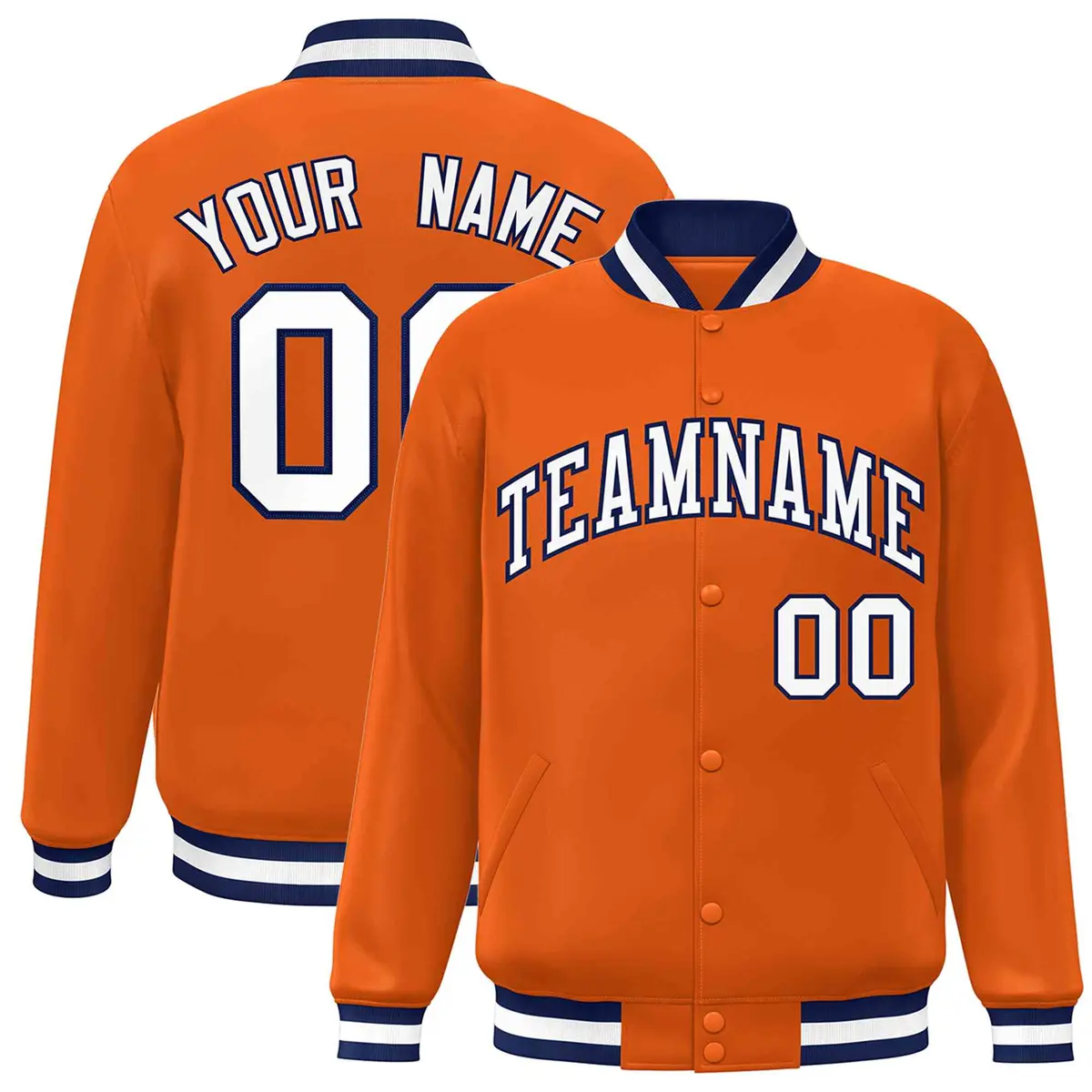 Orange White-Navy Classic Varsity Full-Snap Letterman Jacket