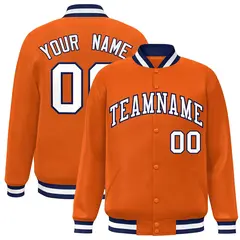 Orange White-Navy Classic Varsity Full-Snap Letterman Jacket