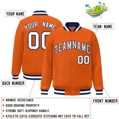 Orange White-Navy Classic Varsity Full-Snap Letterman Jacket 2