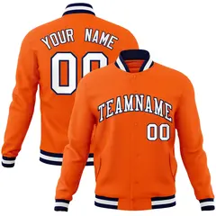 Orange White-Navy Classic Varsity Full-Snap Letterman Jacket 1