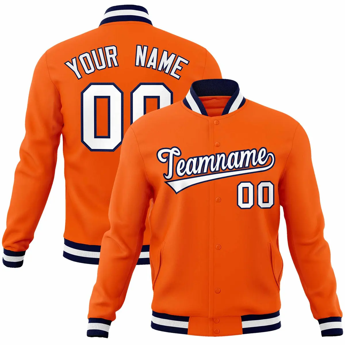 Orange White-Navy Classic Varsity Full-Snap Letterman Jacket
