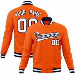 Orange White-Navy Classic Varsity Full-Snap Letterman Jacket 1