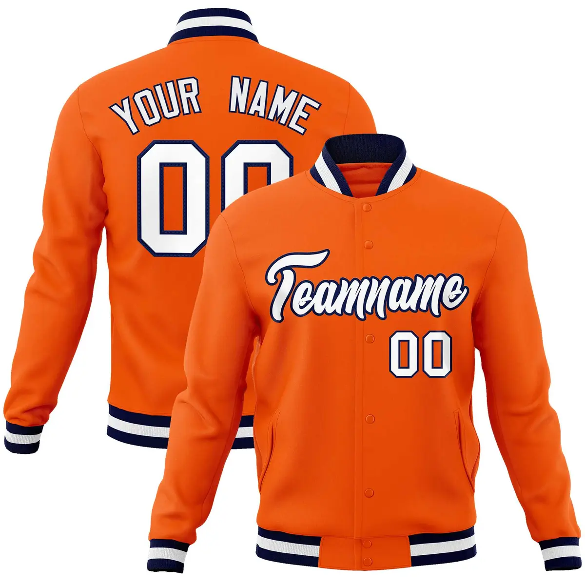Orange White-Navy Classic Varsity Full-Snap Letterman Jacket