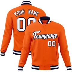 Orange White-Navy Classic Varsity Full-Snap Letterman Jacket 1