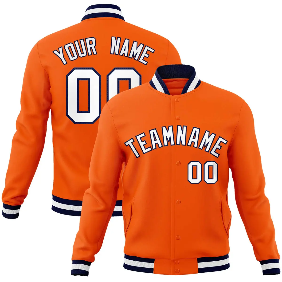 Orange White-Navy Classic Varsity Full-Snap Letterman Jacket