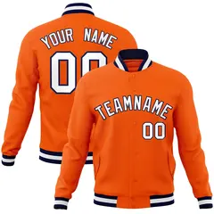 Orange White-Navy Classic Varsity Full-Snap Letterman Jacket 1