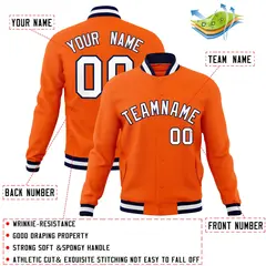 Orange White-Navy Classic Varsity Full-Snap Letterman Jacket 4
