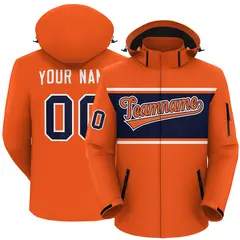 Orange White-Navy Color Block Hooded Waterproof Jacket