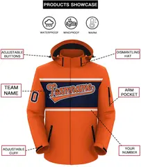 Orange White-Navy Color Block Hooded Waterproof Jacket 2