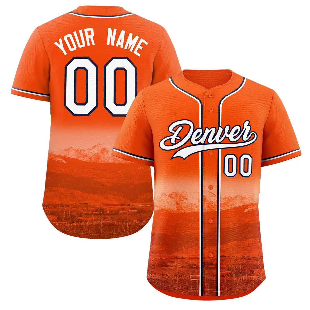 Orange White-Navy Denver City Skyline Baseball Jersey