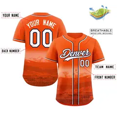 Orange White-Navy Denver City Skyline Baseball Jersey 2
