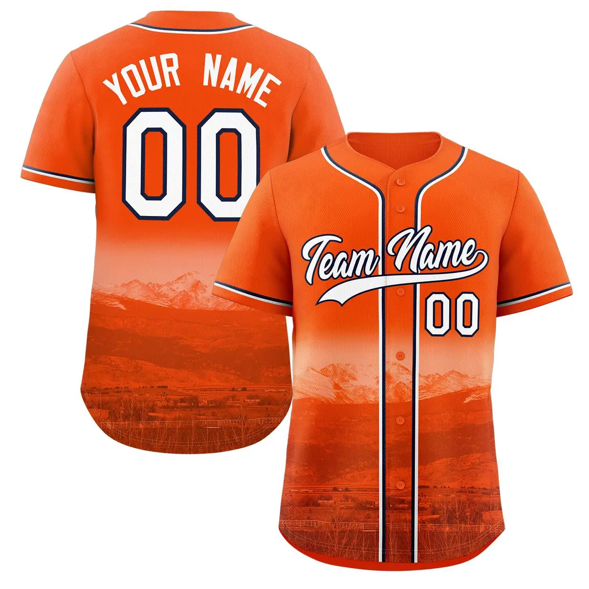 Orange White-Navy Denver City Skyline Baseball Jersey