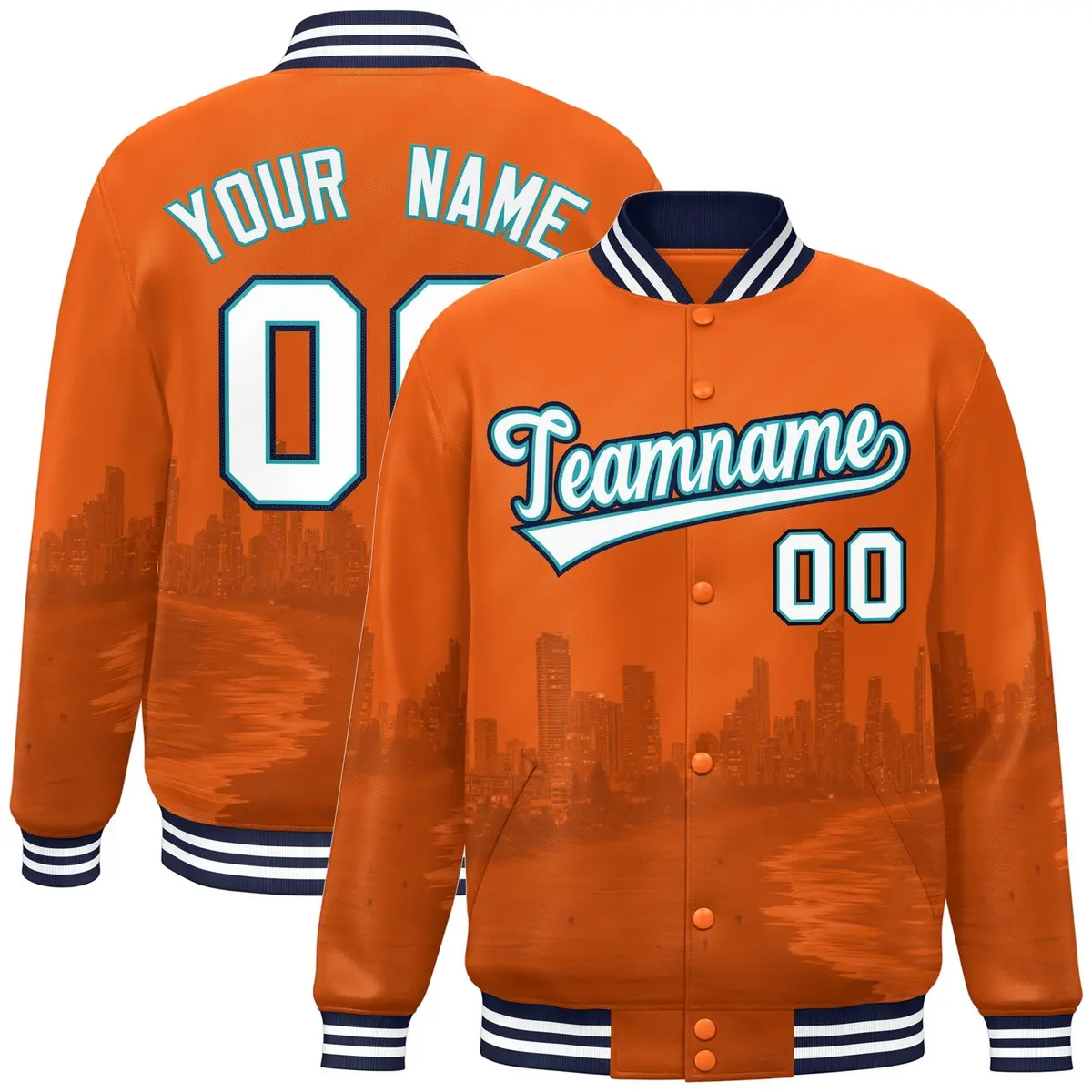 Orange White-Navy Miami City Skyline Varsity Full-Snap Track Jacket