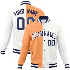 Orange White-Navy Two Tone Split Varsity Full-Snap Letterman Jacket