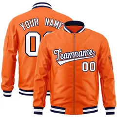 Orange White-Navy Varsity Full-Zip Letterman Bomber Jacket 1
