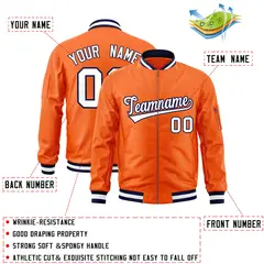 Orange White-Navy Varsity Full-Zip Letterman Bomber Jacket 2