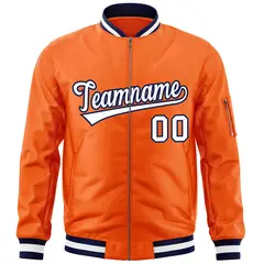 Orange White-Navy Varsity Full-Zip Letterman Bomber Jacket 3