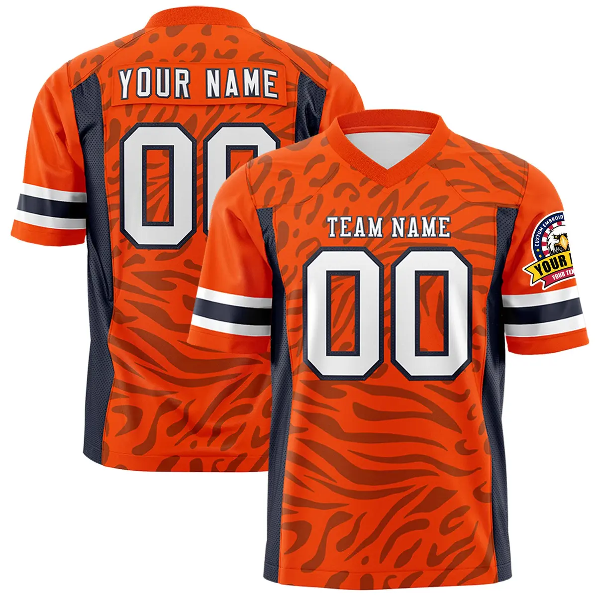 Orange White-Navy Zebra Stripes Authentic Football Jersey