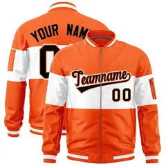 Orange White-Orange Color Block Full-Zip Varsity Letterman Bomber Jacket