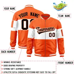 Orange White-Orange Color Block Full-Zip Varsity Letterman Bomber Jacket 2