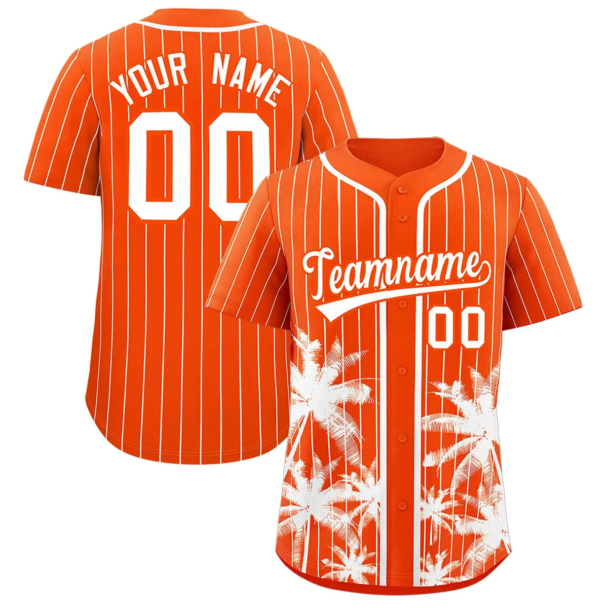 Orange White Pinstripe Coconut Tree Baseball Jersey