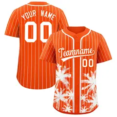 Orange White Pinstripe Coconut Tree Baseball Jersey 1