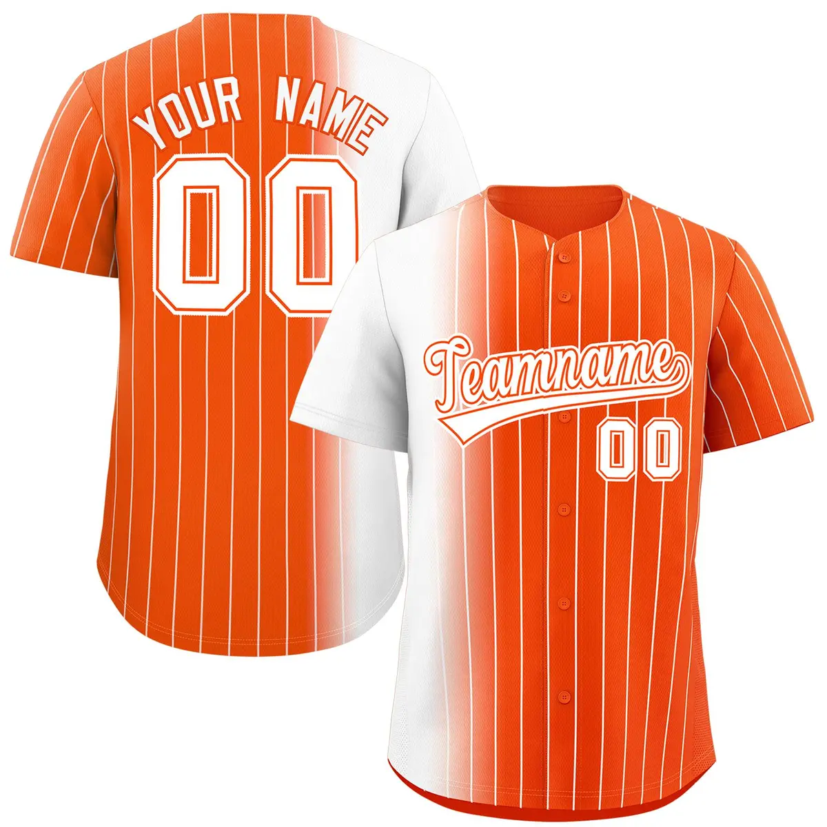 Orange White Pinstripe Gradient Baseball Jersey