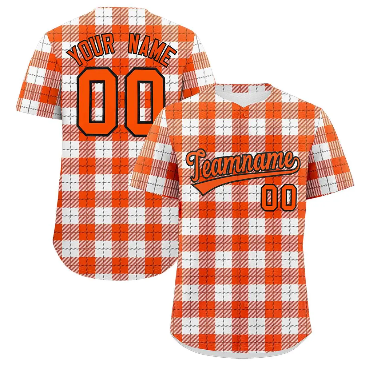 Orange White Plaid Authentic Baseball Jersey