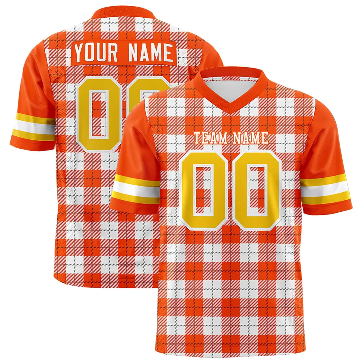 Orange White Plaid Pattern Authentic Football Jersey