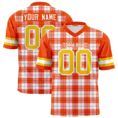 Orange White Plaid Pattern Authentic Football Jersey 1