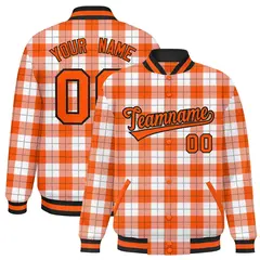 Orange White Plaid Varsity Letterman Baseball Jacket 1